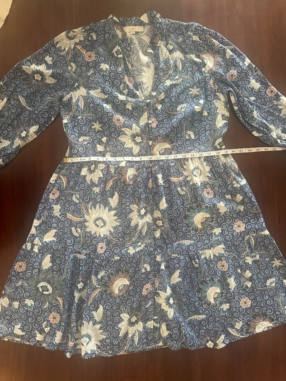 LOFT Blue Floral Long Sleeve Tiered Dress Size M - Picture 12 of 14